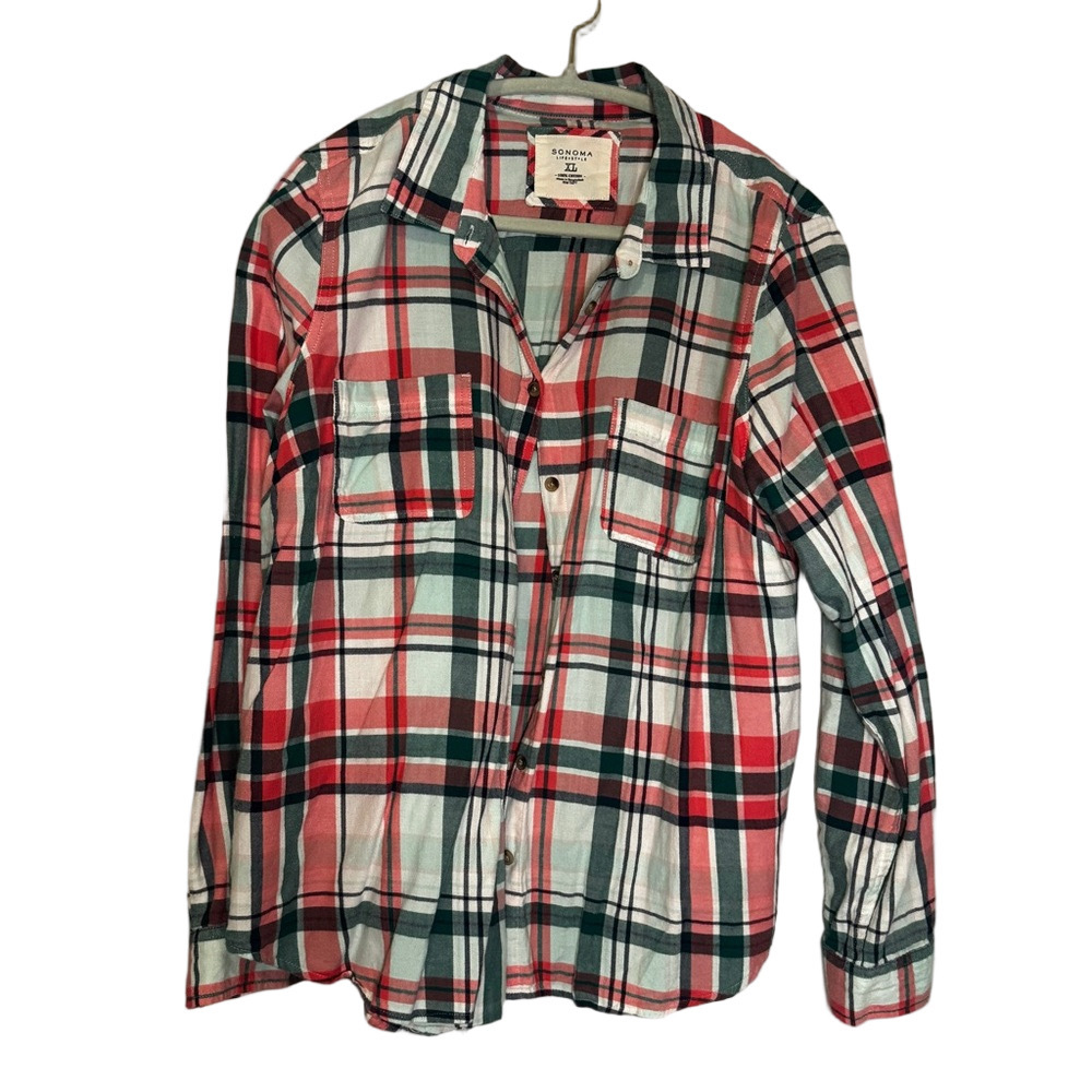 Sonoma XL Plaid Button Down 100% Cotton Shirt